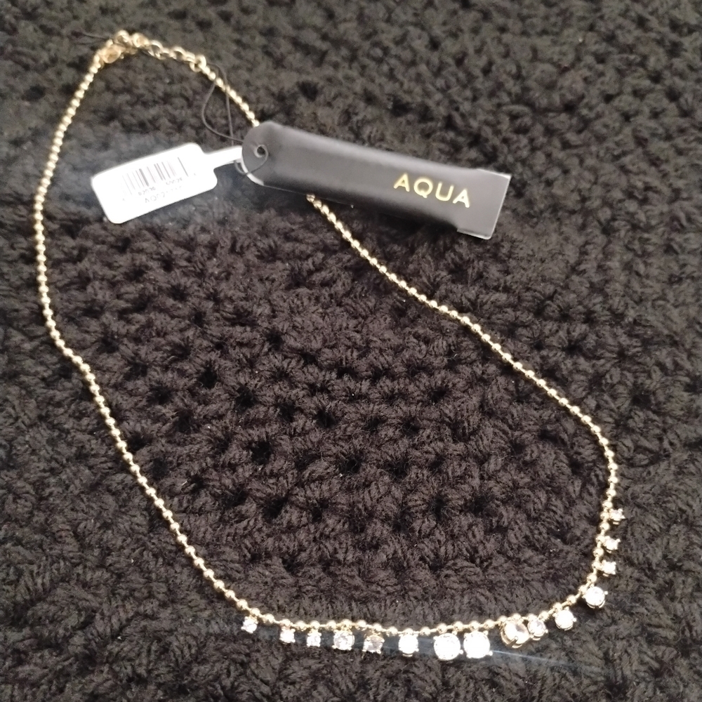 CZ Crystal Station on Gold Bead Chain Necklace by Aqua NWT - Picture 5 of 8